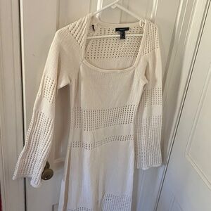 Forever 21 Cream Open-Knit Long Sleeve Maxi Dress